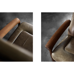 Vintage Mid-Century Danish Modern Teak Wood & Brown Leather High Armchair with Reclining Backrest, 1960s