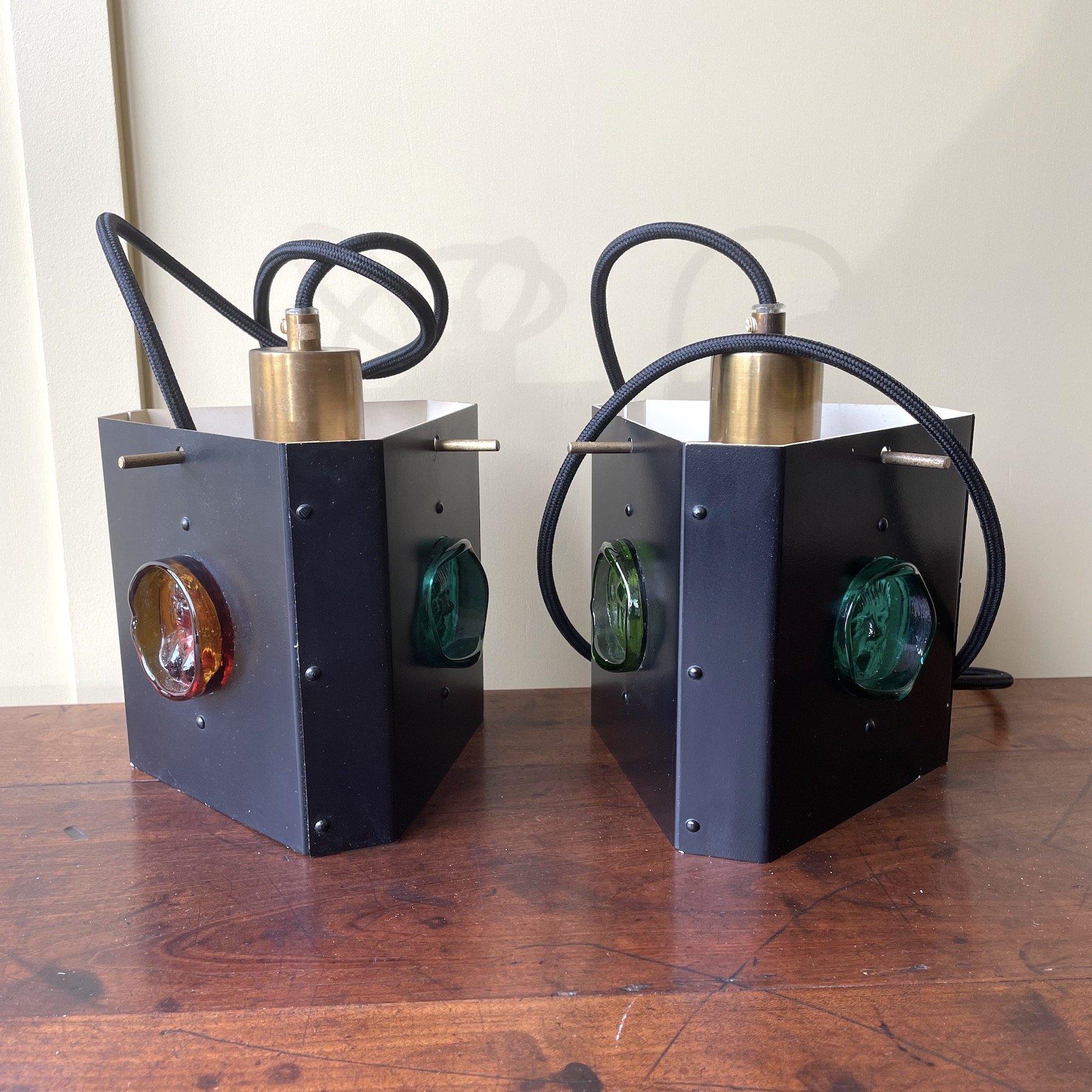 Pair Swedish pendant lamps by Erik Hoglund