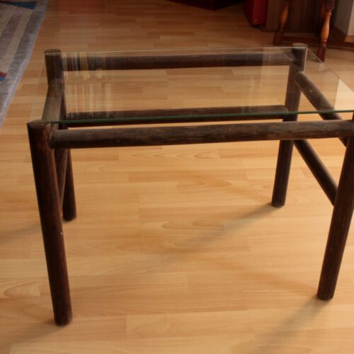1970s Vintage side table, made of bamboo and glass