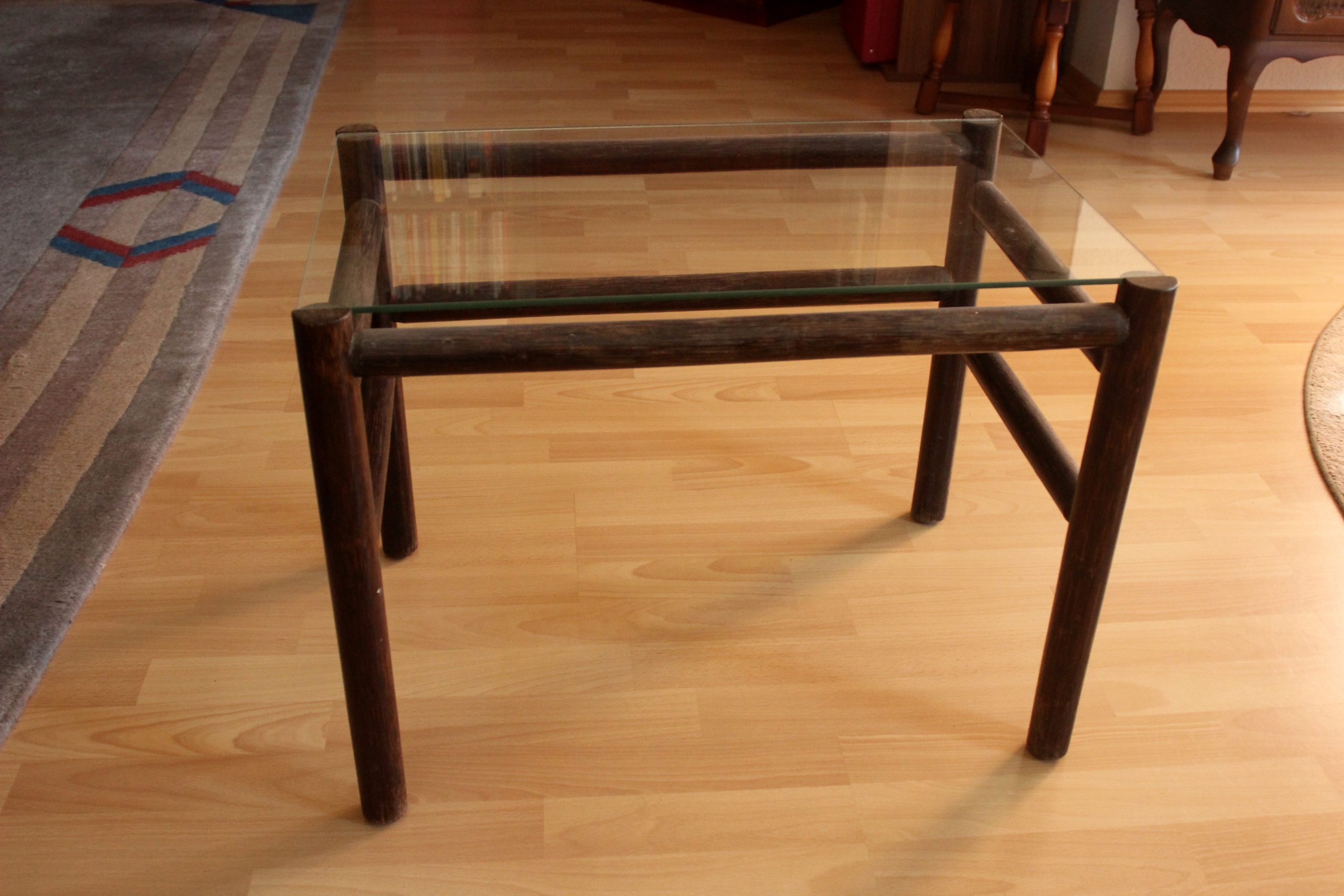 1970s Vintage side table, made of bamboo and glass