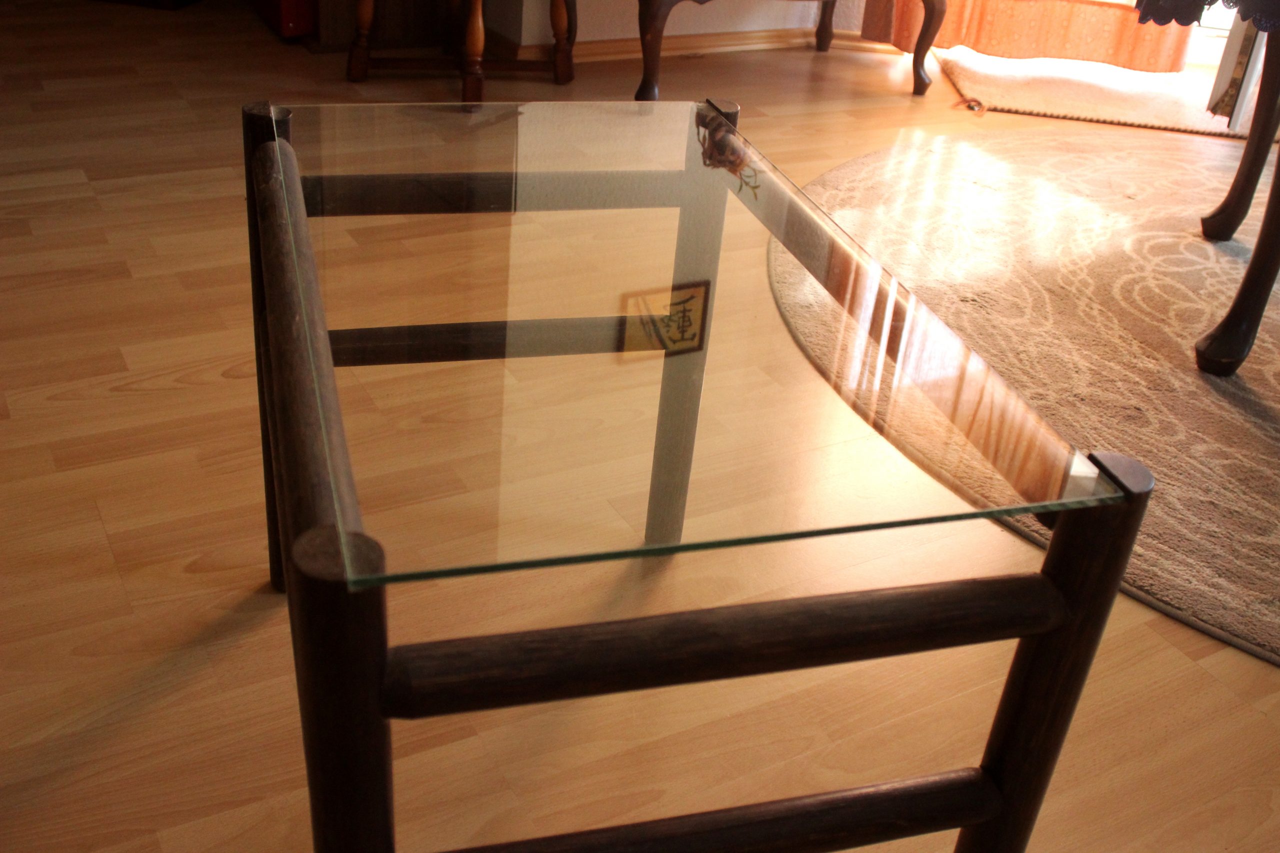 1970s Vintage side table, made of bamboo and glass
