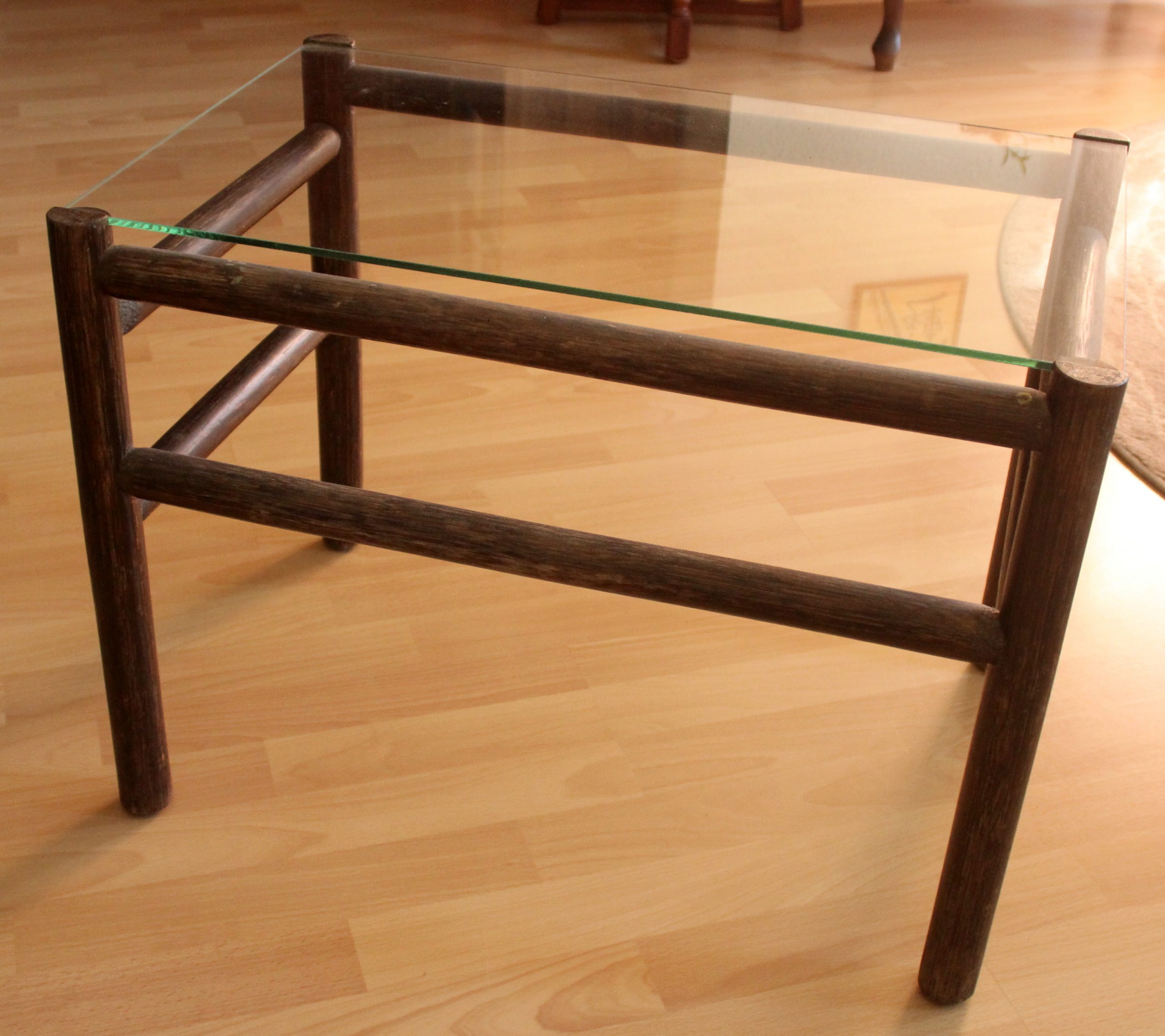 1970s Vintage side table, made of bamboo and glass