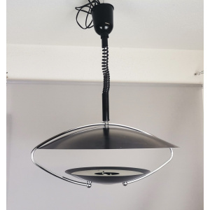 Large Mid-Century Scandinavian Modern Black Metal Pull Down Hanging Lamp, 1970s