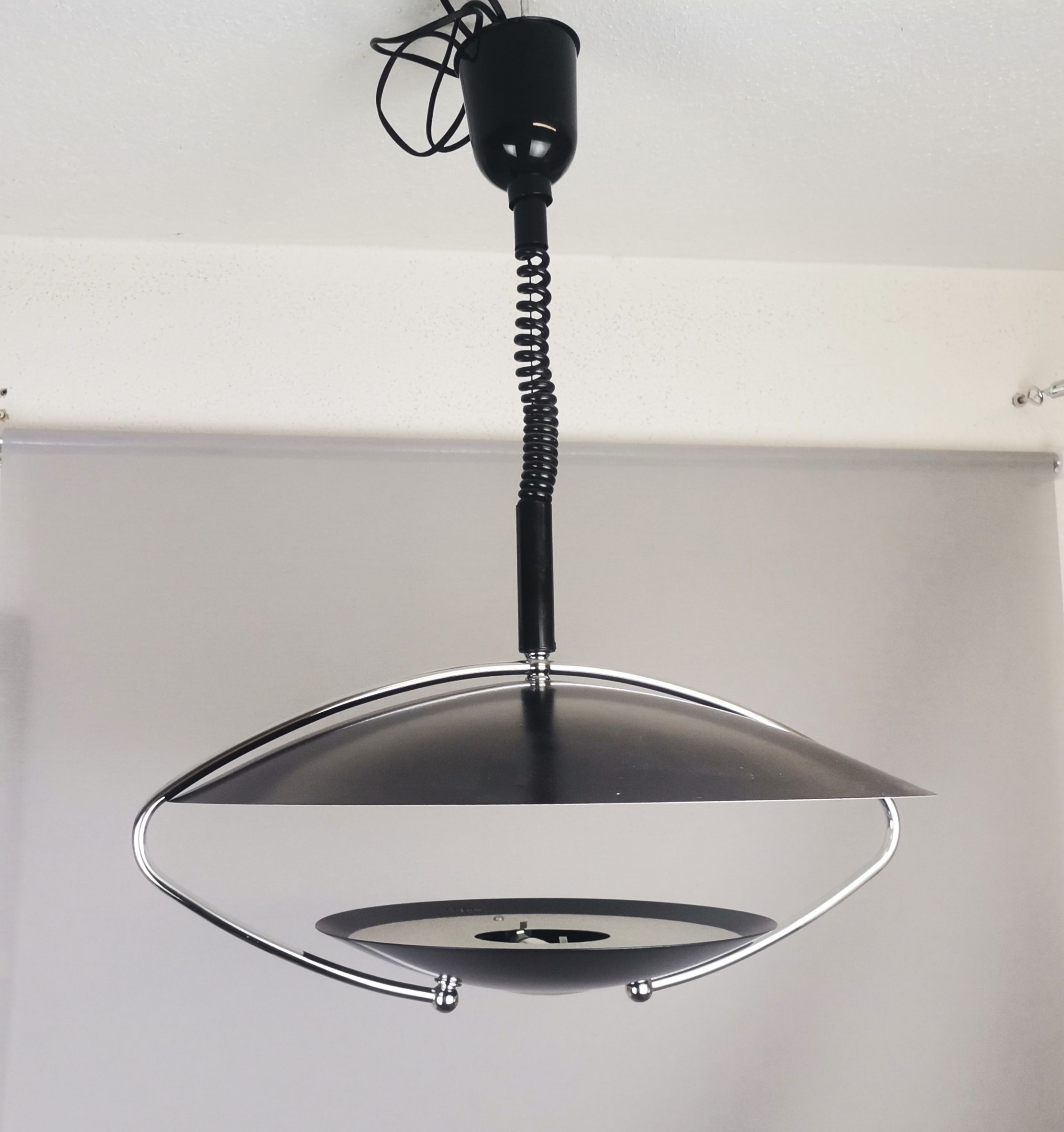 Large Mid-Century Scandinavian Modern Black Metal Pull Down Hanging Lamp, 1970s