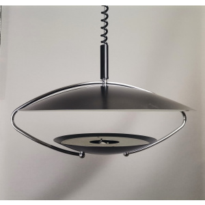 Large Mid-Century Scandinavian Modern Black Metal Pull Down Hanging Lamp, 1970s
