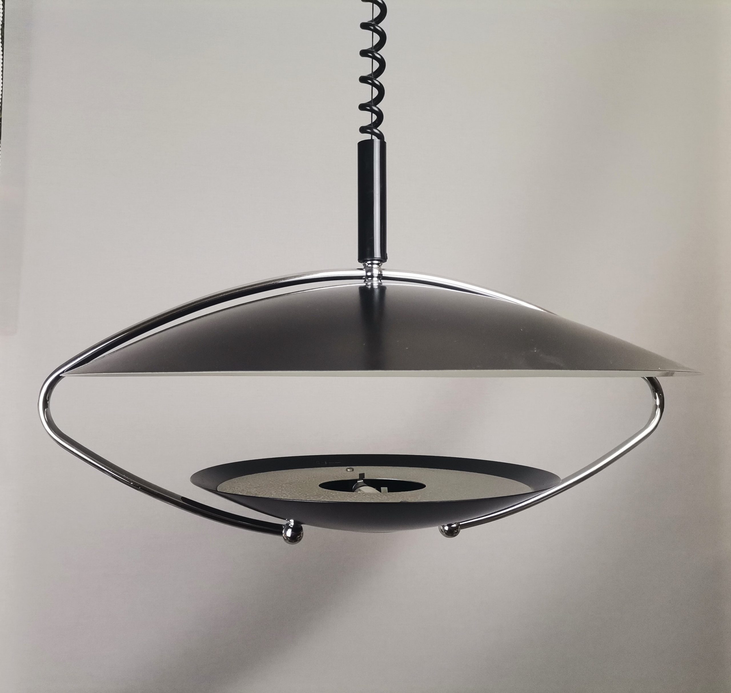 Large Mid-Century Scandinavian Modern Black Metal Pull Down Hanging Lamp, 1970s