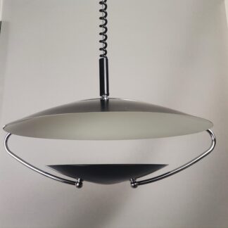 Large Mid-Century Scandinavian Modern Black Metal Pull Down Hanging Lamp, 1970s