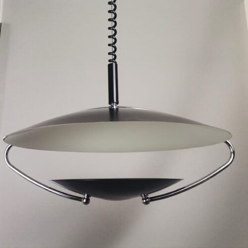 Large Mid-Century Scandinavian Modern Black Metal Pull Down Hanging Lamp, 1970s