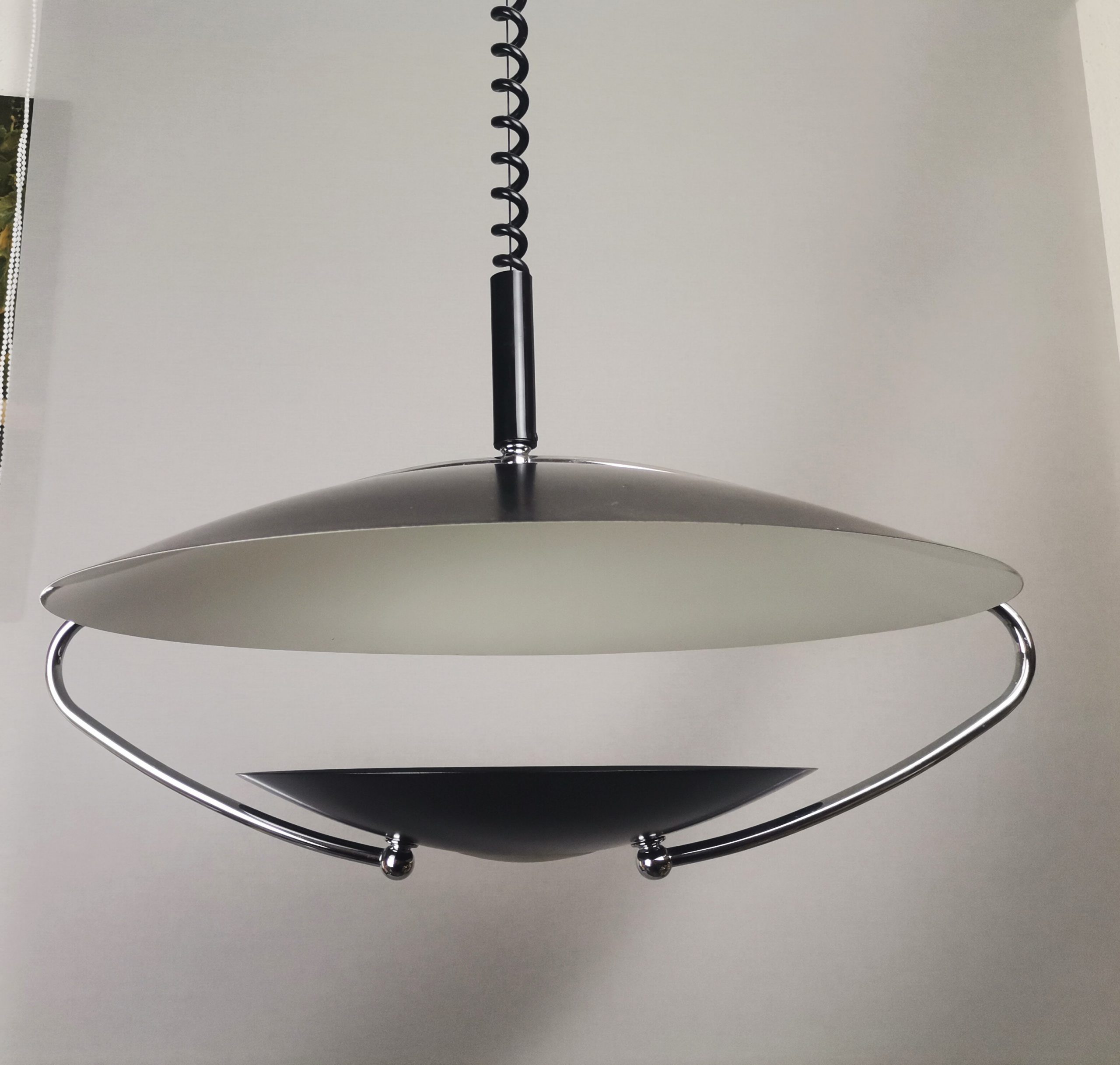 Large Mid-Century Scandinavian Modern Black Metal Pull Down Hanging Lamp, 1970s