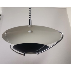 Large Mid-Century Scandinavian Modern Black Metal Pull Down Hanging Lamp, 1970s