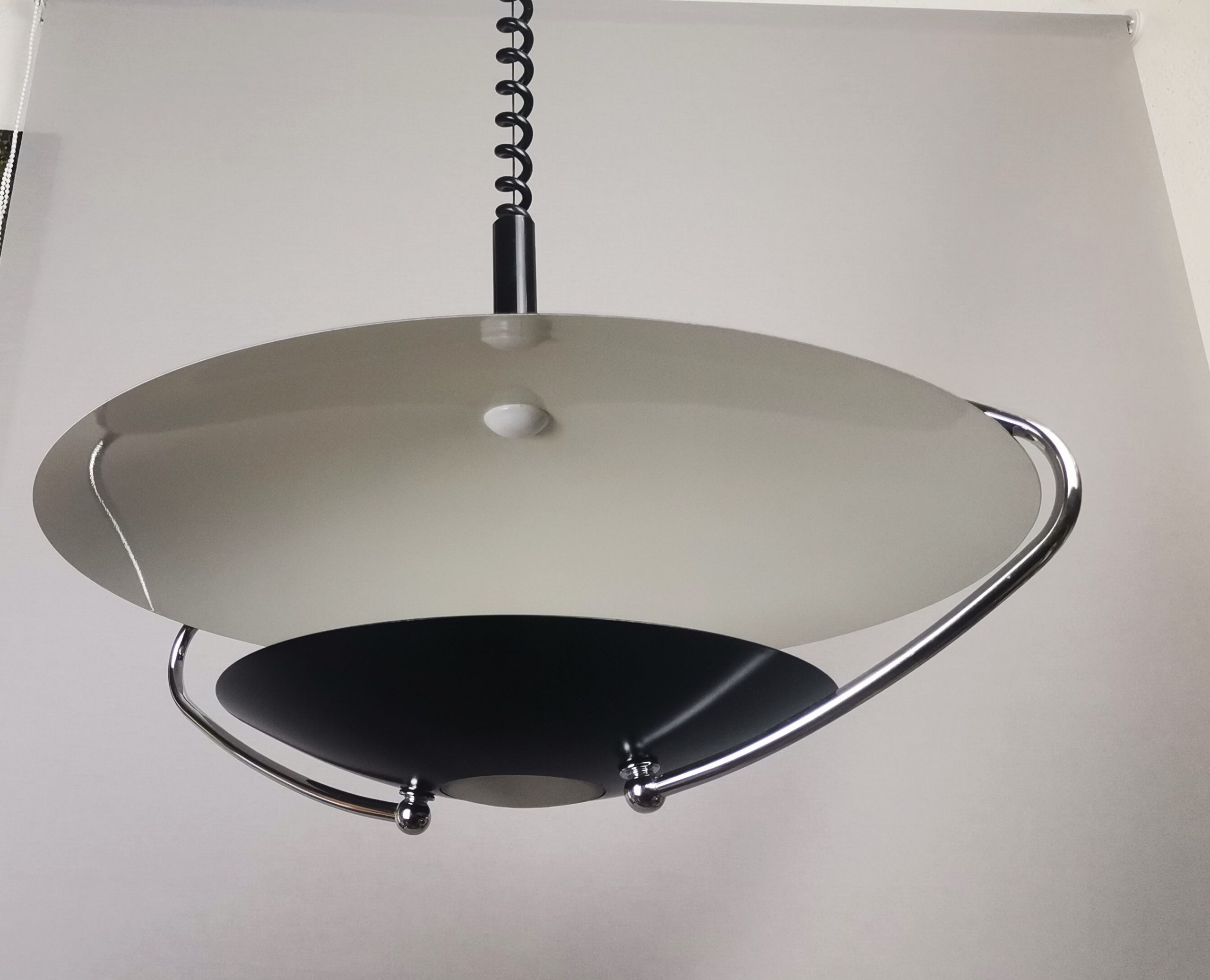 Large Mid-Century Scandinavian Modern Black Metal Pull Down Hanging Lamp, 1970s