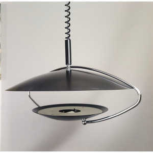 Large Mid-Century Scandinavian Modern Black Metal Pull Down Hanging Lamp, 1970s