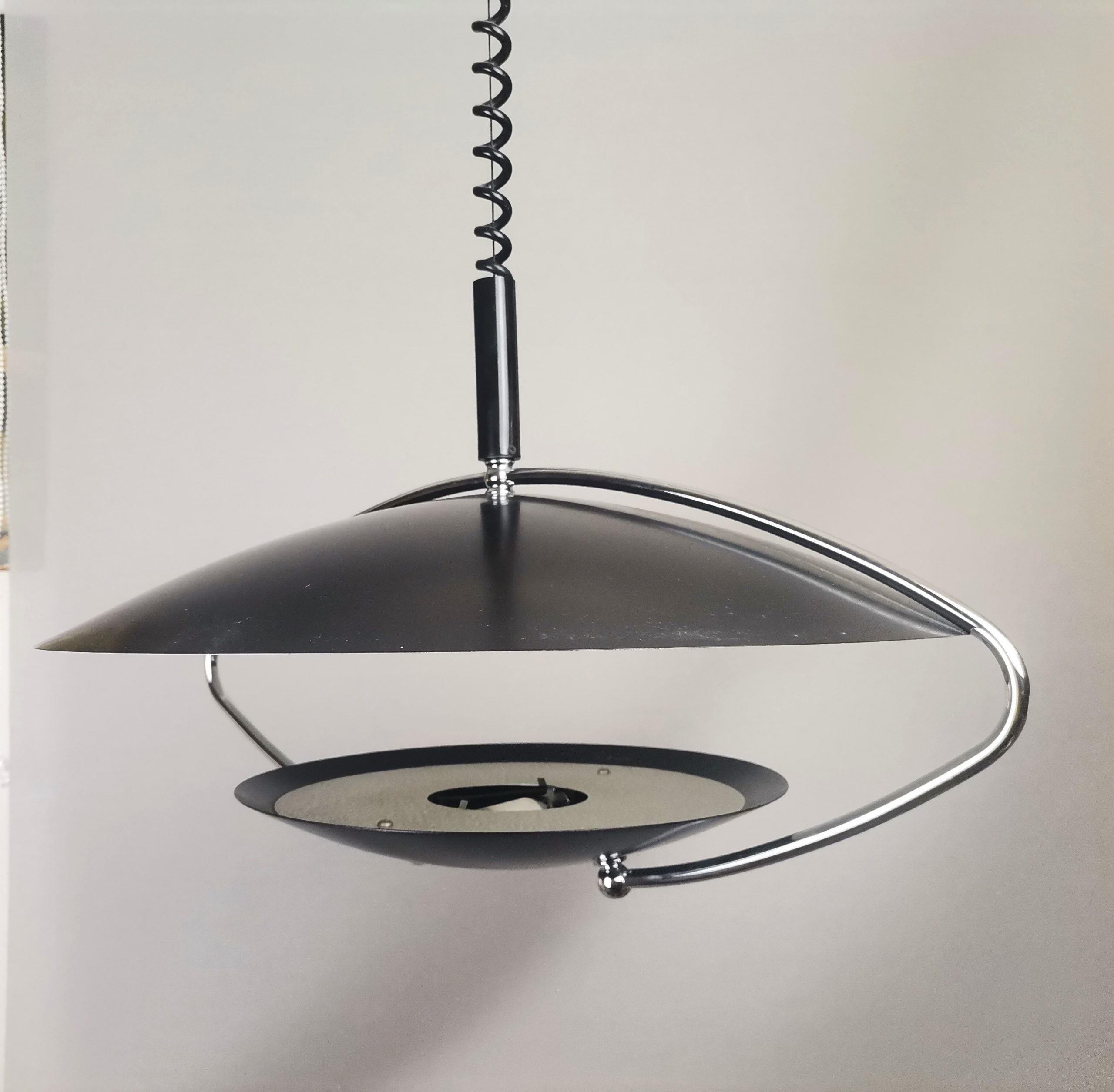 Large Mid-Century Scandinavian Modern Black Metal Pull Down Hanging Lamp, 1970s