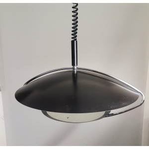 Large Mid-Century Scandinavian Modern Black Metal Pull Down Hanging Lamp, 1970s