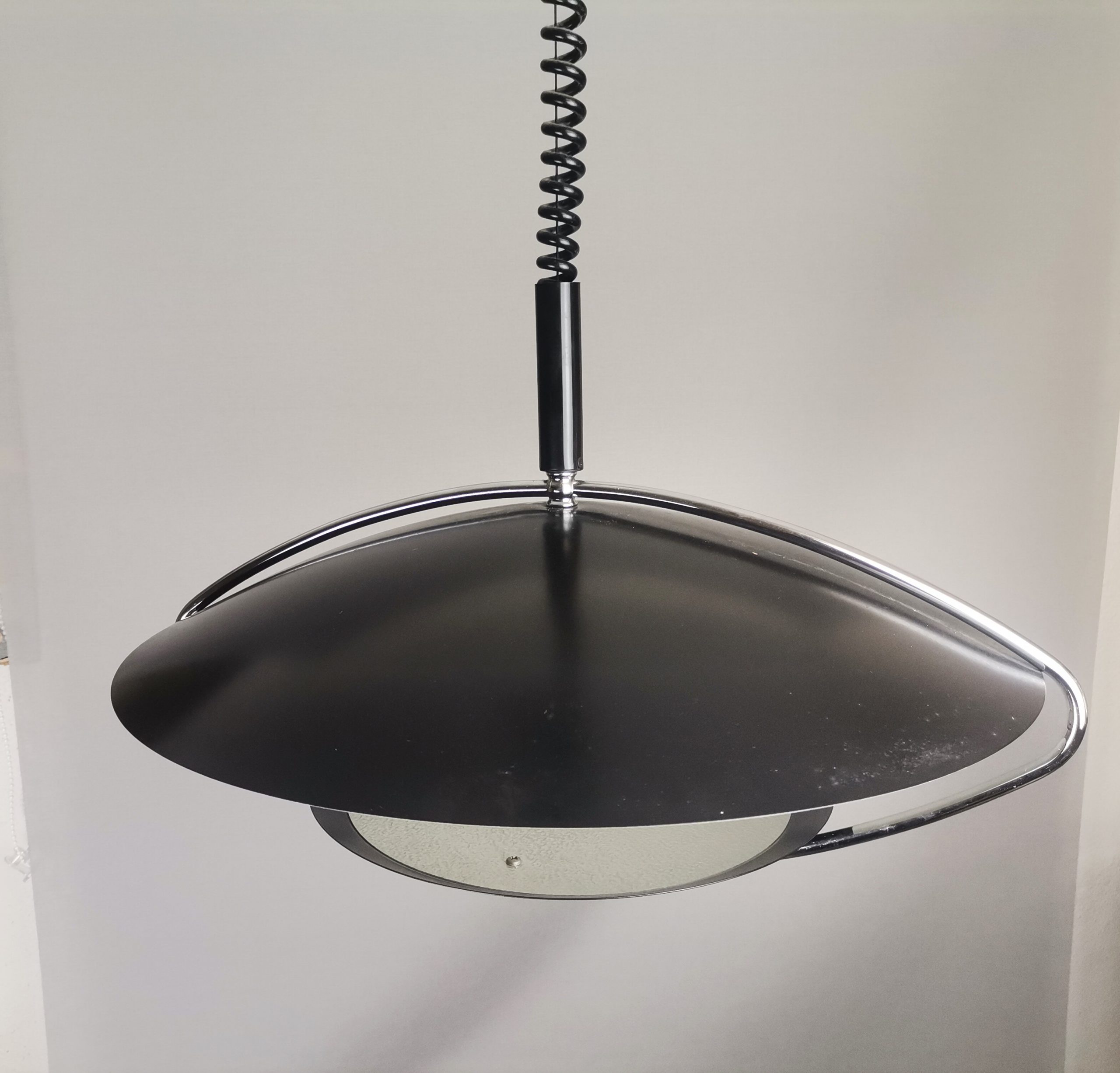 Large Mid-Century Scandinavian Modern Black Metal Pull Down Hanging Lamp, 1970s
