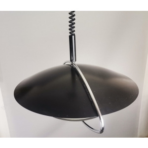 Large Mid-Century Scandinavian Modern Black Metal Pull Down Hanging Lamp, 1970s