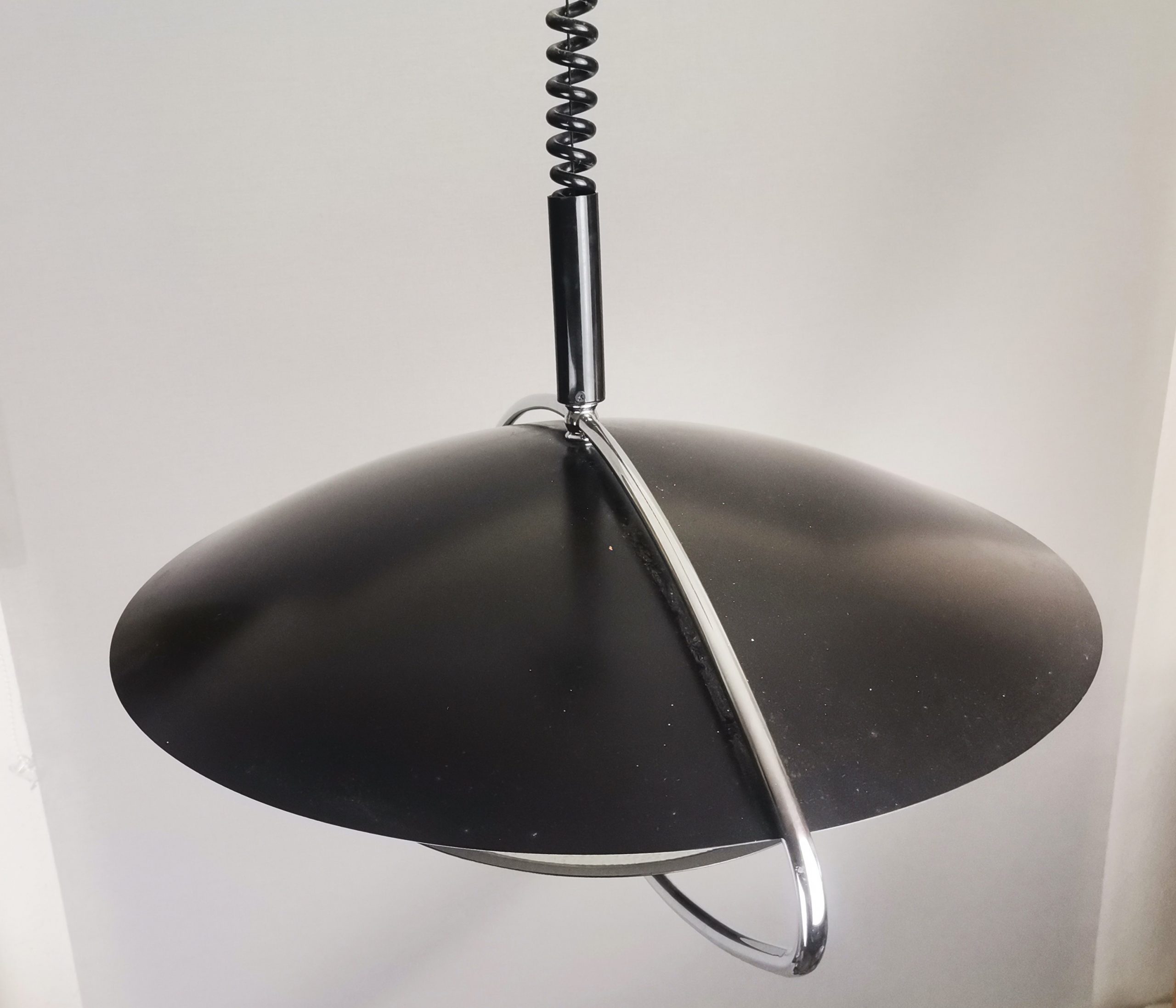 Large Mid-Century Scandinavian Modern Black Metal Pull Down Hanging Lamp, 1970s
