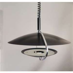 Large Mid-Century Scandinavian Modern Black Metal Pull Down Hanging Lamp, 1970s