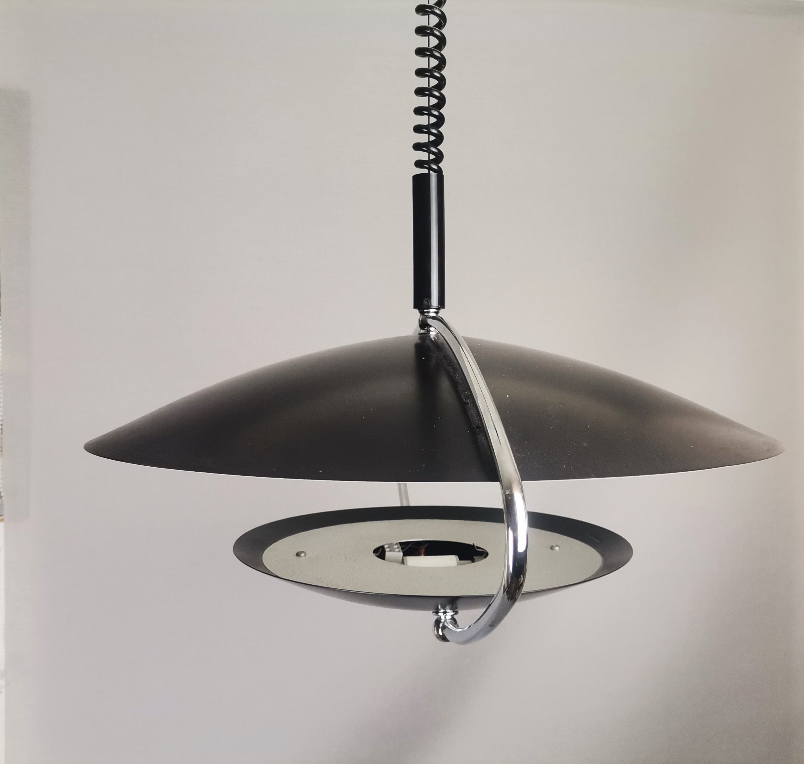Large Mid-Century Scandinavian Modern Black Metal Pull Down Hanging Lamp, 1970s