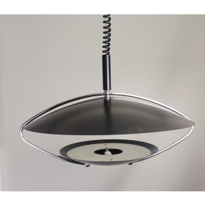 Large Mid-Century Scandinavian Modern Black Metal Pull Down Hanging Lamp, 1970s