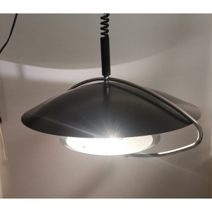 Large Mid-Century Scandinavian Modern Black Metal Pull Down Hanging Lamp, 1970s