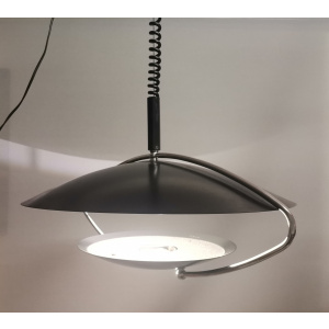 Large Mid-Century Scandinavian Modern Black Metal Pull Down Hanging Lamp, 1970s