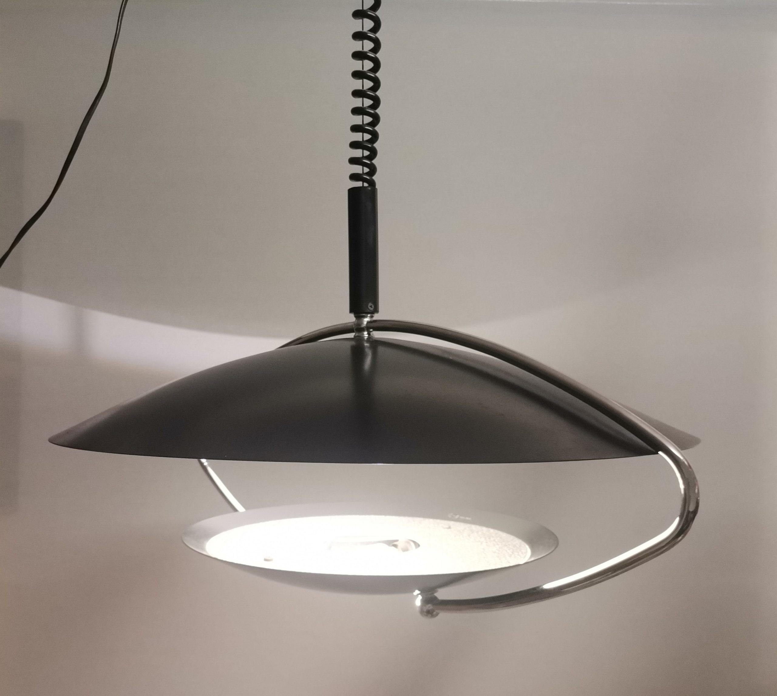 Large Mid-Century Scandinavian Modern Black Metal Pull Down Hanging Lamp, 1970s