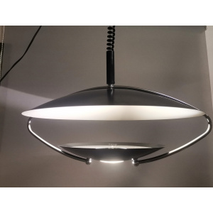 Large Mid-Century Scandinavian Modern Black Metal Pull Down Hanging Lamp, 1970s