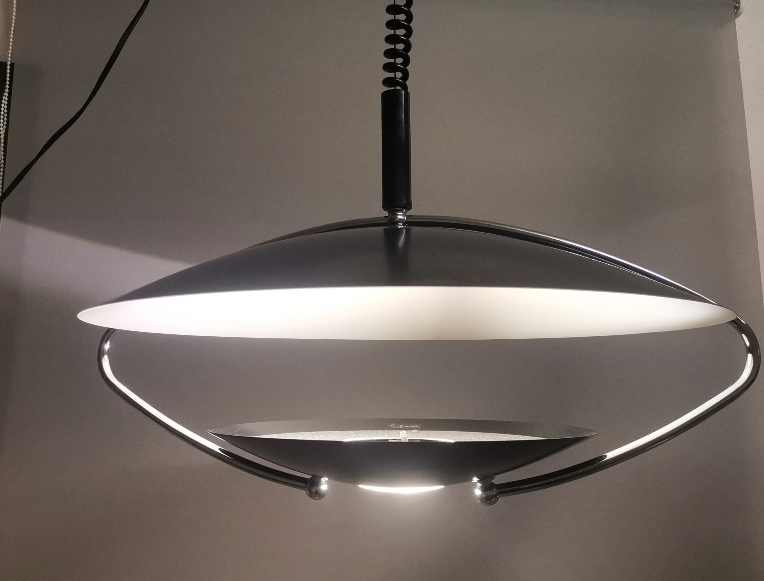 Large Mid-Century Scandinavian Modern Black Metal Pull Down Hanging Lamp, 1970s