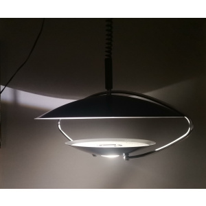 Large Mid-Century Scandinavian Modern Black Metal Pull Down Hanging Lamp, 1970s