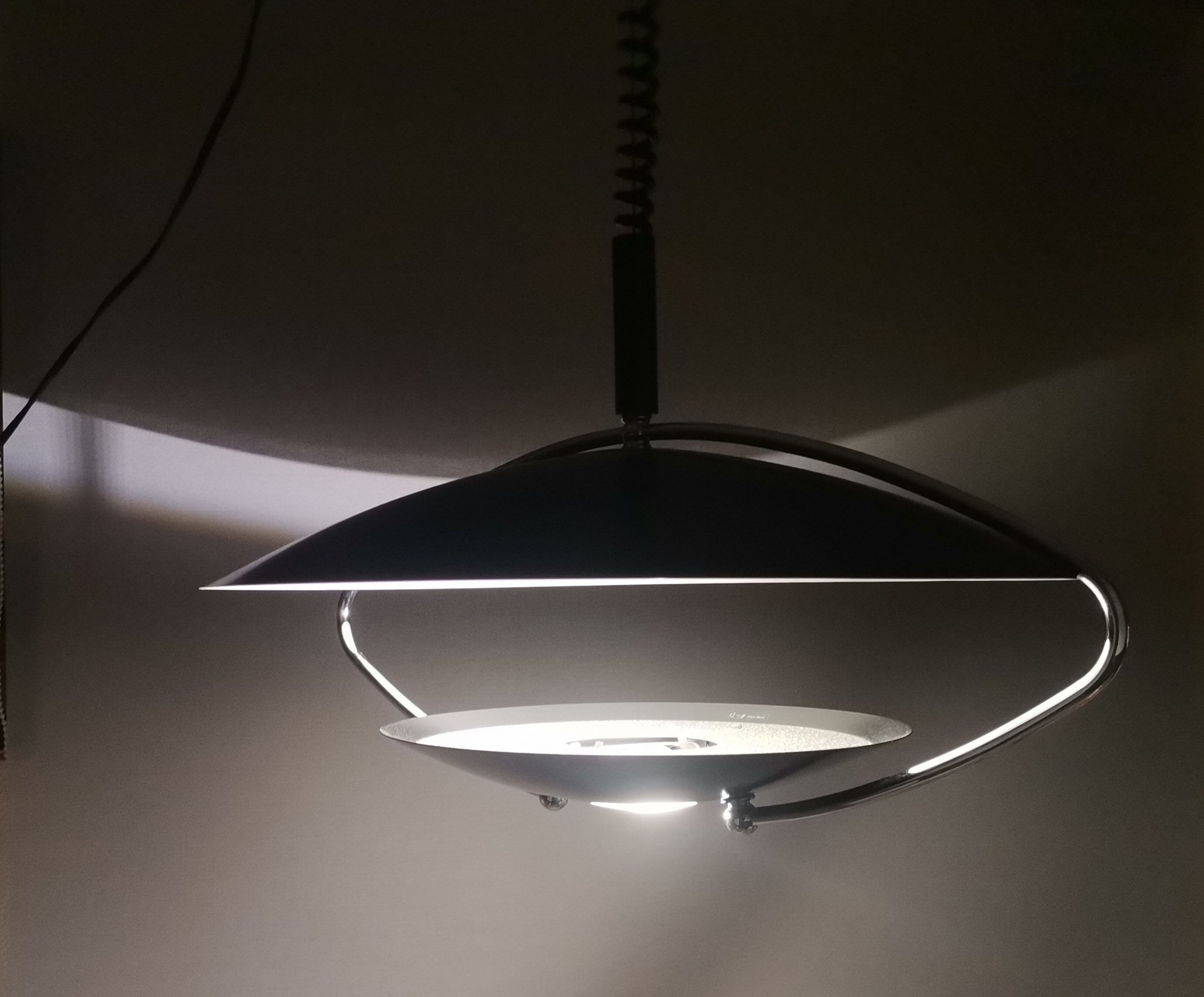 Large Mid-Century Scandinavian Modern Black Metal Pull Down Hanging Lamp, 1970s
