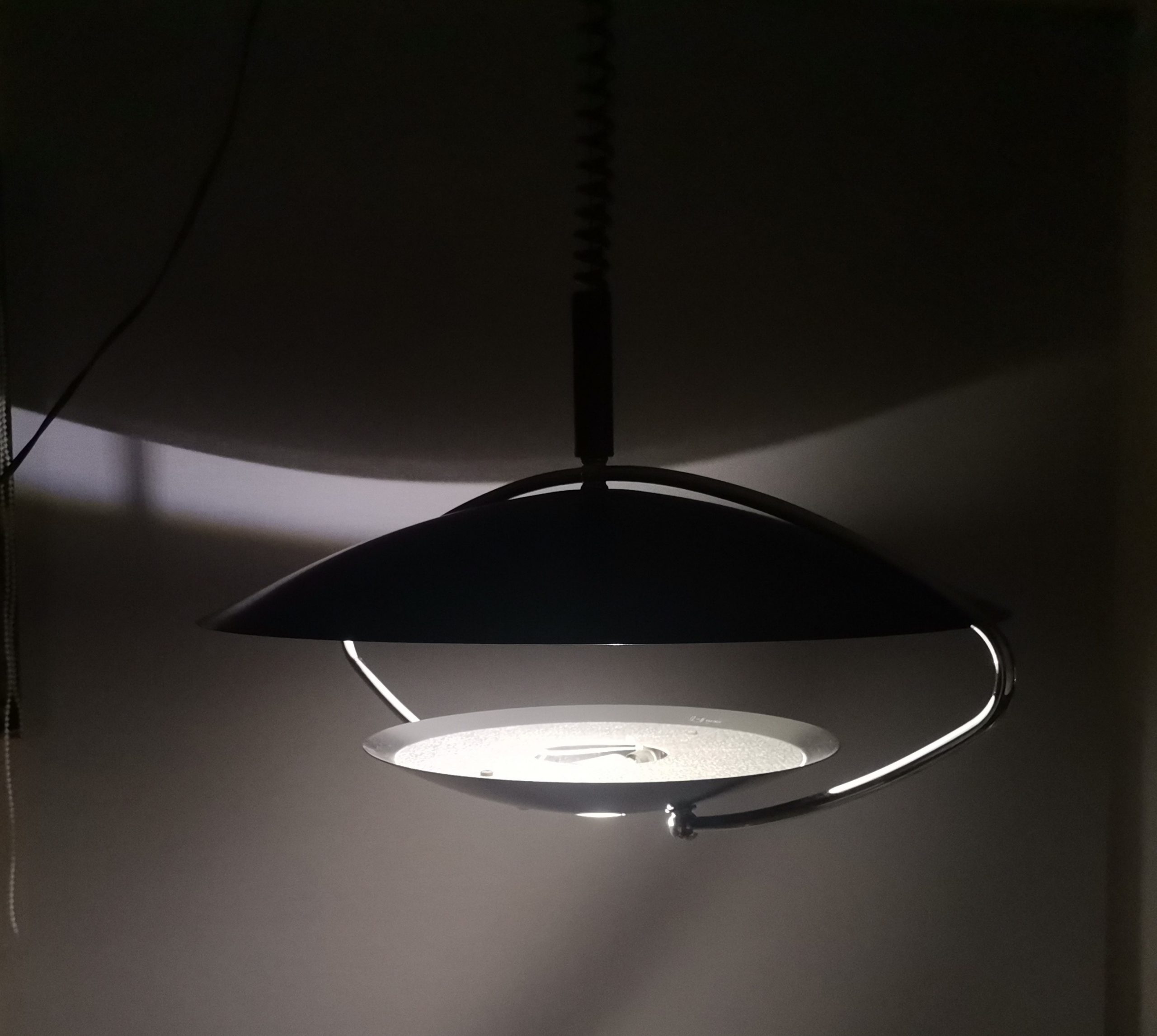 Large Mid-Century Scandinavian Modern Black Metal Pull Down Hanging Lamp, 1970s