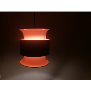 Scandinavian mid century modern cream black aluminium hanging lamp in style of Bent Nordsted or Carl Thore, 1970s