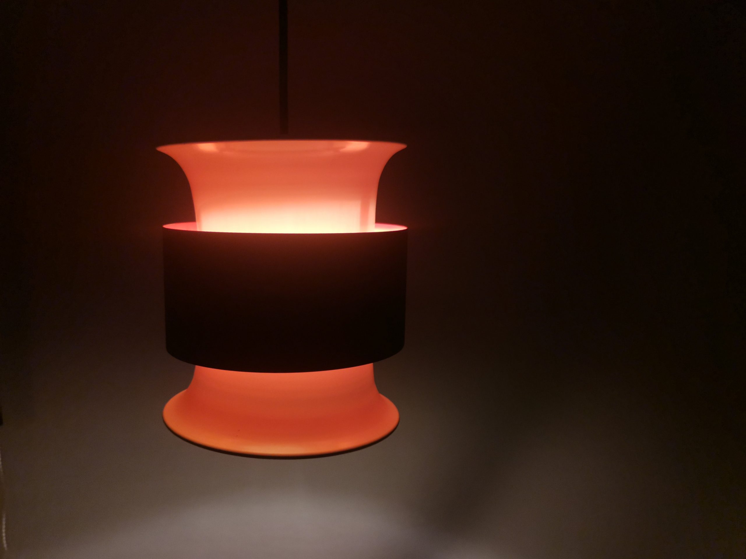 Scandinavian mid century modern cream black aluminium hanging lamp in style of Bent Nordsted or Carl Thore, 1970s