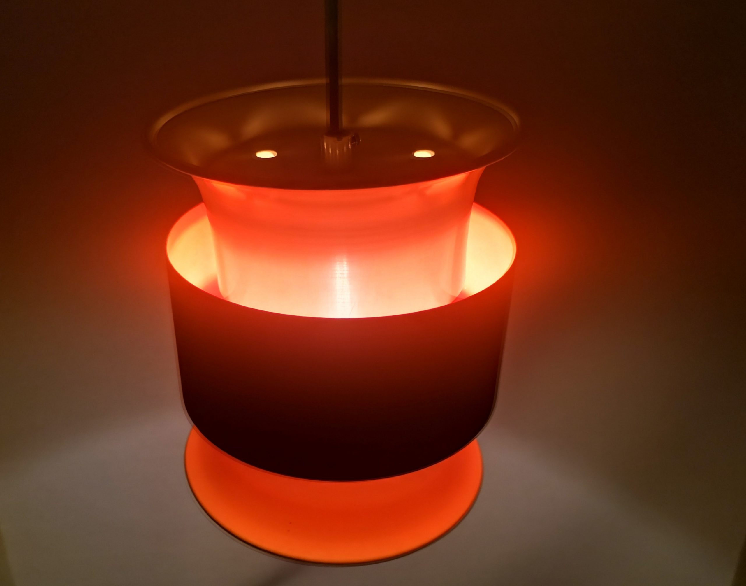 Scandinavian mid century modern cream black aluminium hanging lamp in style of Bent Nordsted or Carl Thore, 1970s