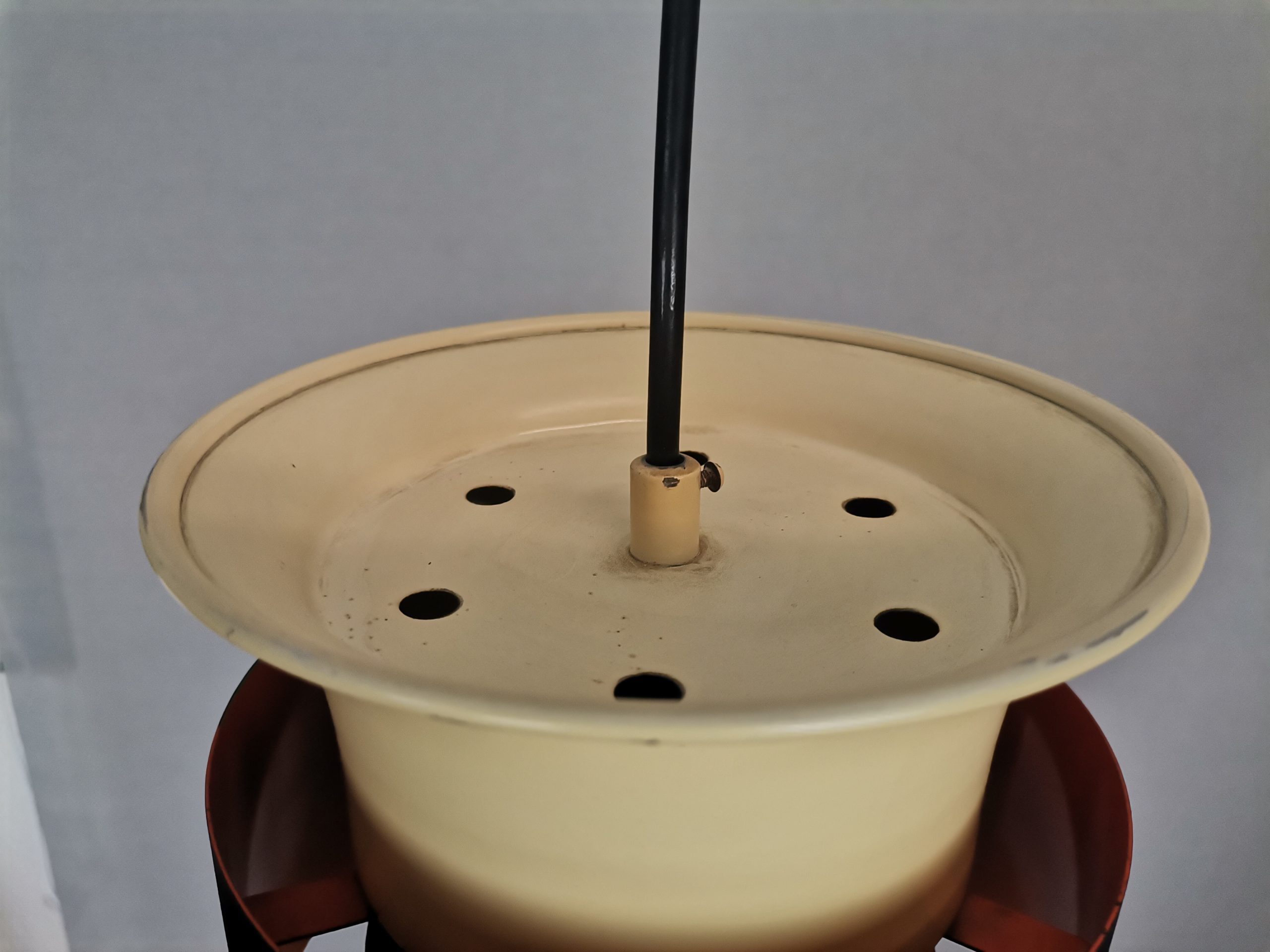 Scandinavian mid century modern cream black aluminium hanging lamp in style of Bent Nordsted or Carl Thore, 1970s