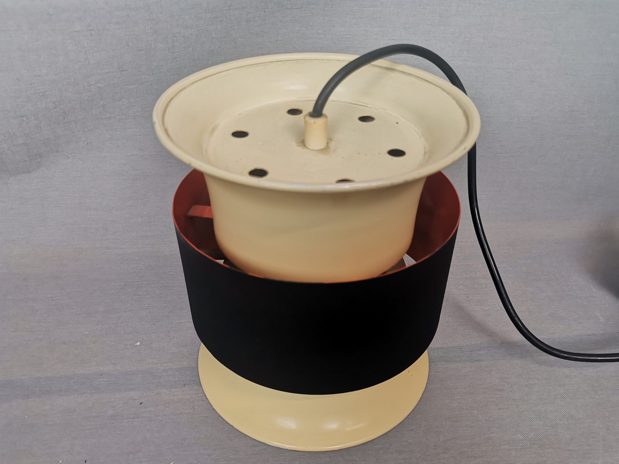 Scandinavian mid century modern cream black aluminium hanging lamp in style of Bent Nordsted or Carl Thore, 1970s