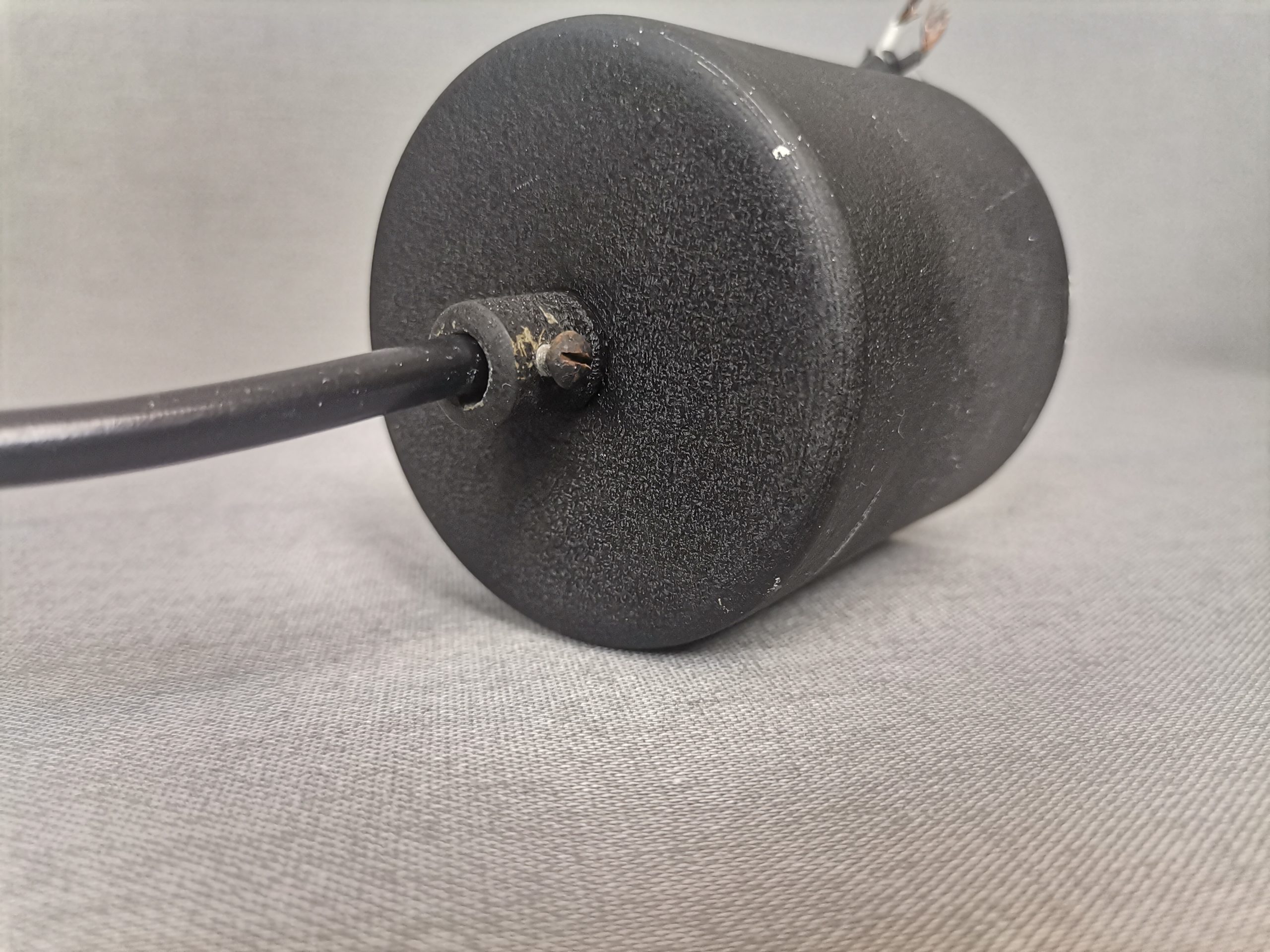 Scandinavian mid century modern cream black aluminium hanging lamp in style of Bent Nordsted or Carl Thore, 1970s