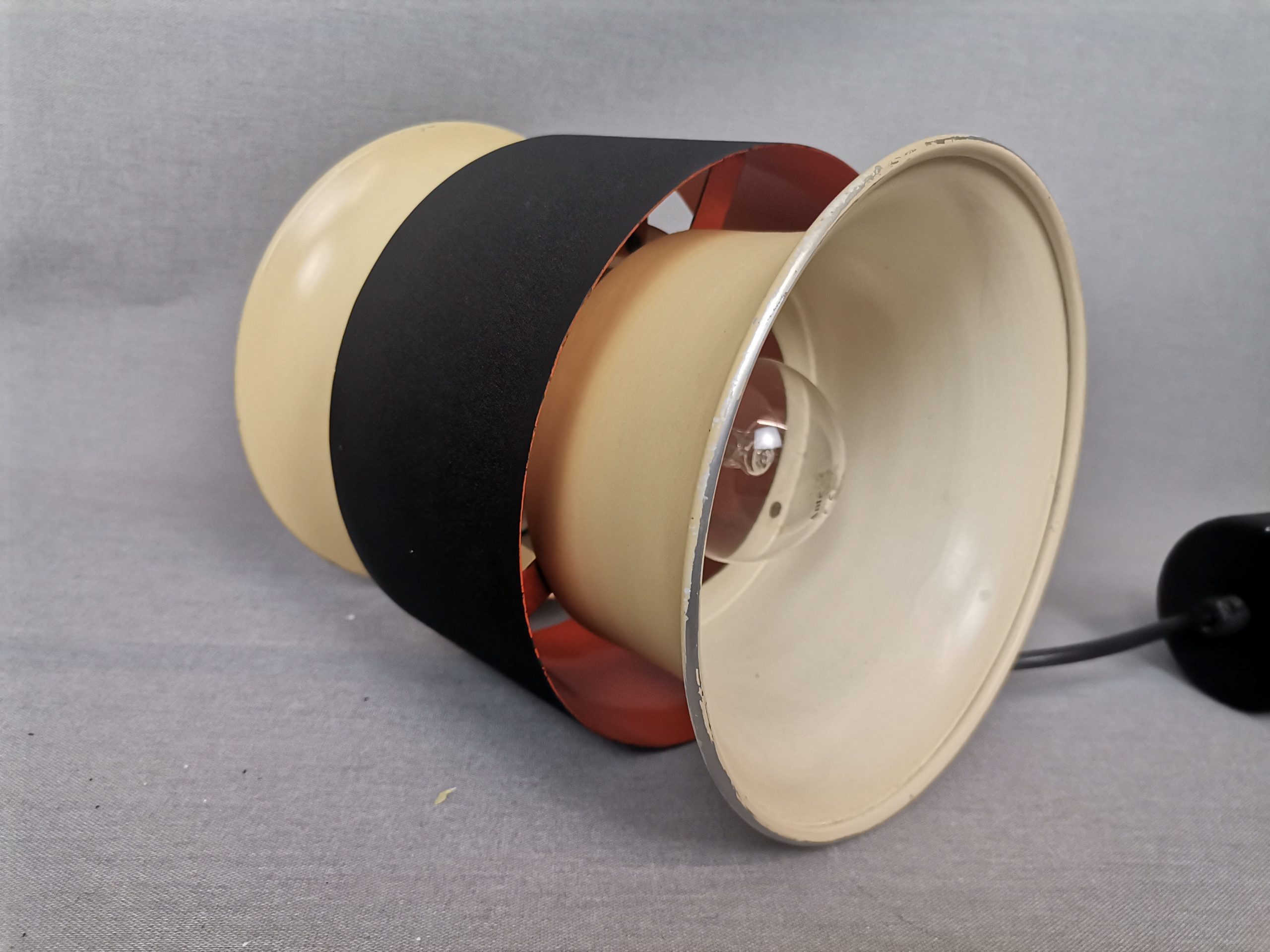 Scandinavian mid century modern cream black aluminium hanging lamp in style of Bent Nordsted or Carl Thore, 1970s