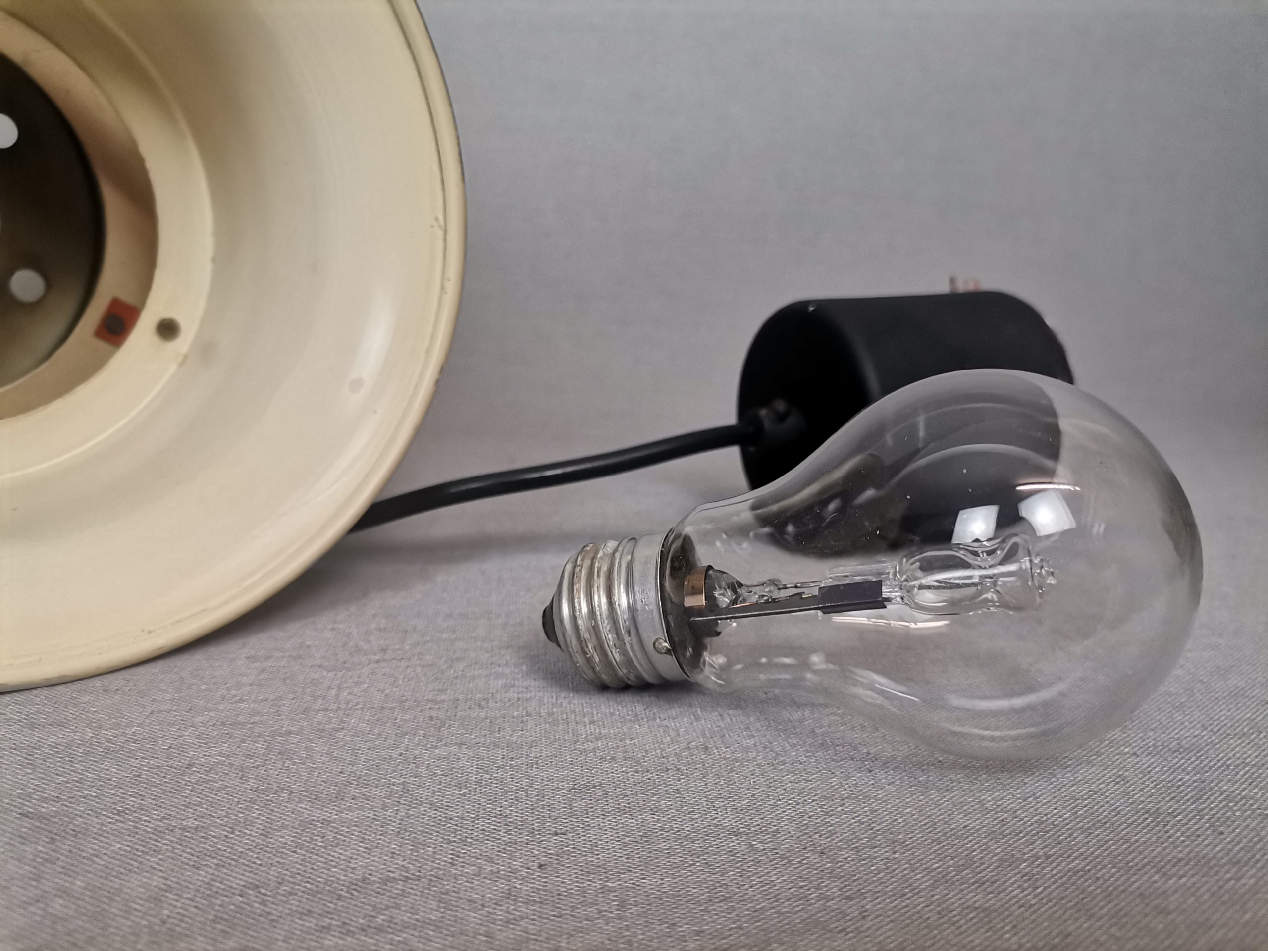 Scandinavian mid century modern cream black aluminium hanging lamp in style of Bent Nordsted or Carl Thore, 1970s