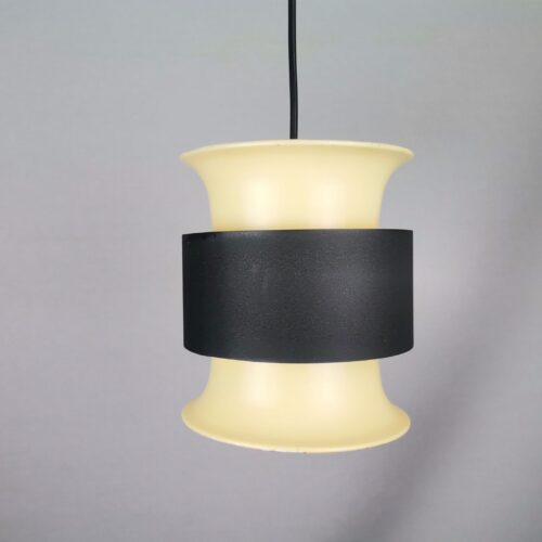 Scandinavian mid century modern cream black aluminium hanging lamp in style of Bent Nordsted or Carl Thore, 1970s