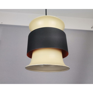 Scandinavian mid century modern cream black aluminium hanging lamp in style of Bent Nordsted or Carl Thore, 1970s