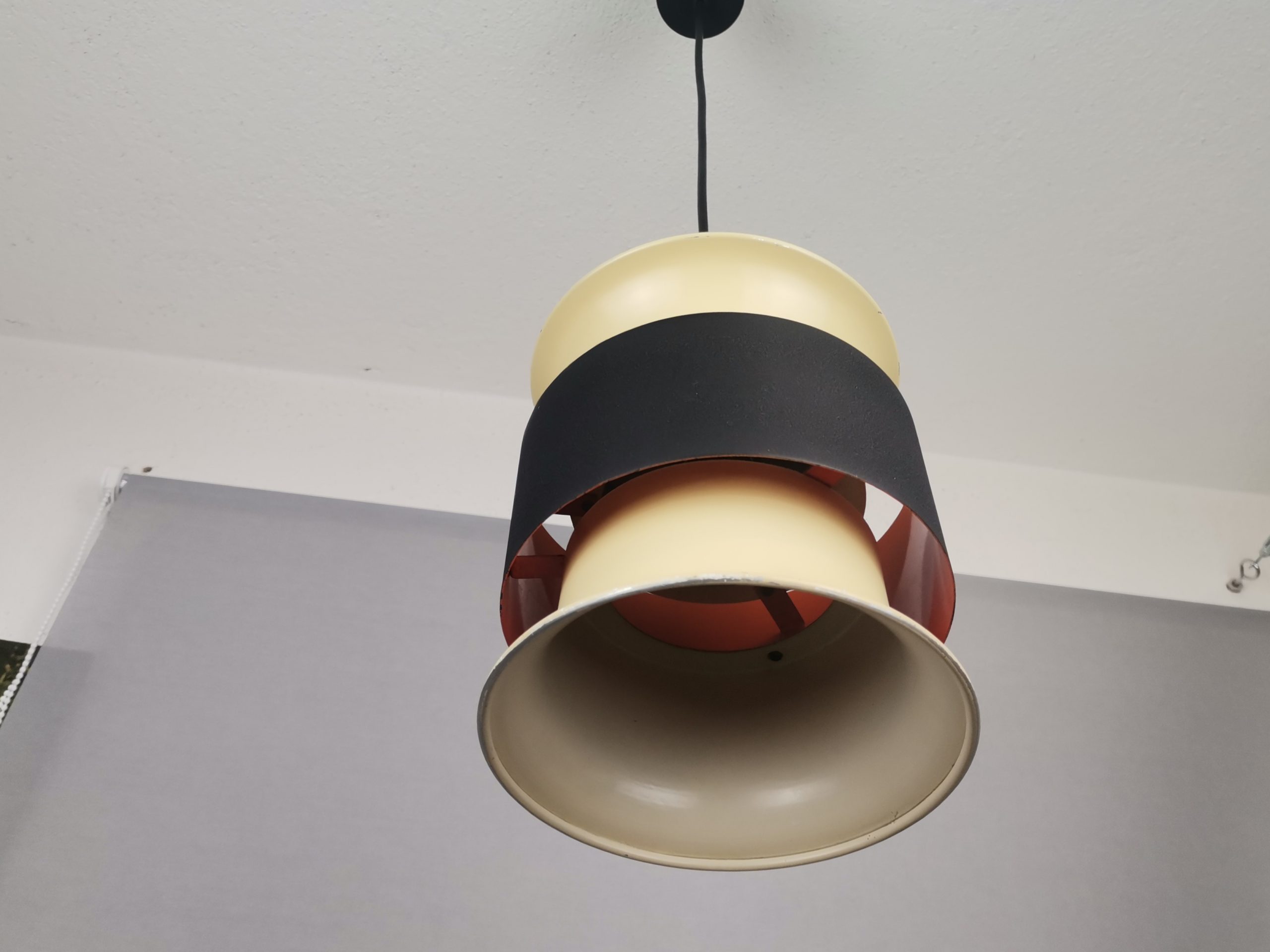 Scandinavian mid century modern cream black aluminium hanging lamp in style of Bent Nordsted or Carl Thore, 1970s