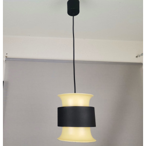 Scandinavian mid century modern cream black aluminium hanging lamp in style of Bent Nordsted or Carl Thore, 1970s