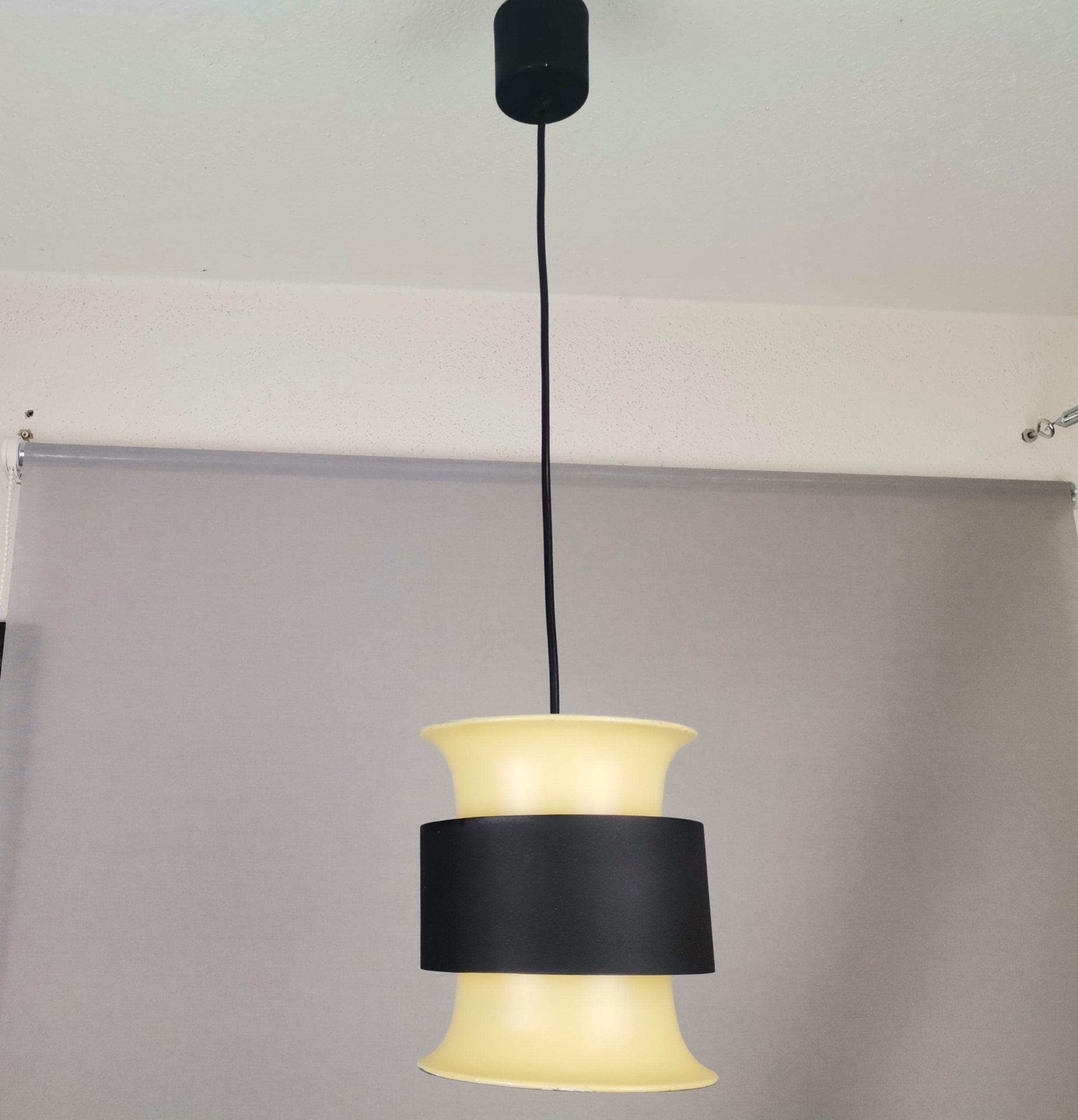 Scandinavian mid century modern cream black aluminium hanging lamp in style of Bent Nordsted or Carl Thore, 1970s