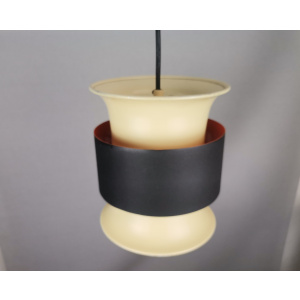 Scandinavian mid century modern cream black aluminium hanging lamp in style of Bent Nordsted or Carl Thore, 1970s