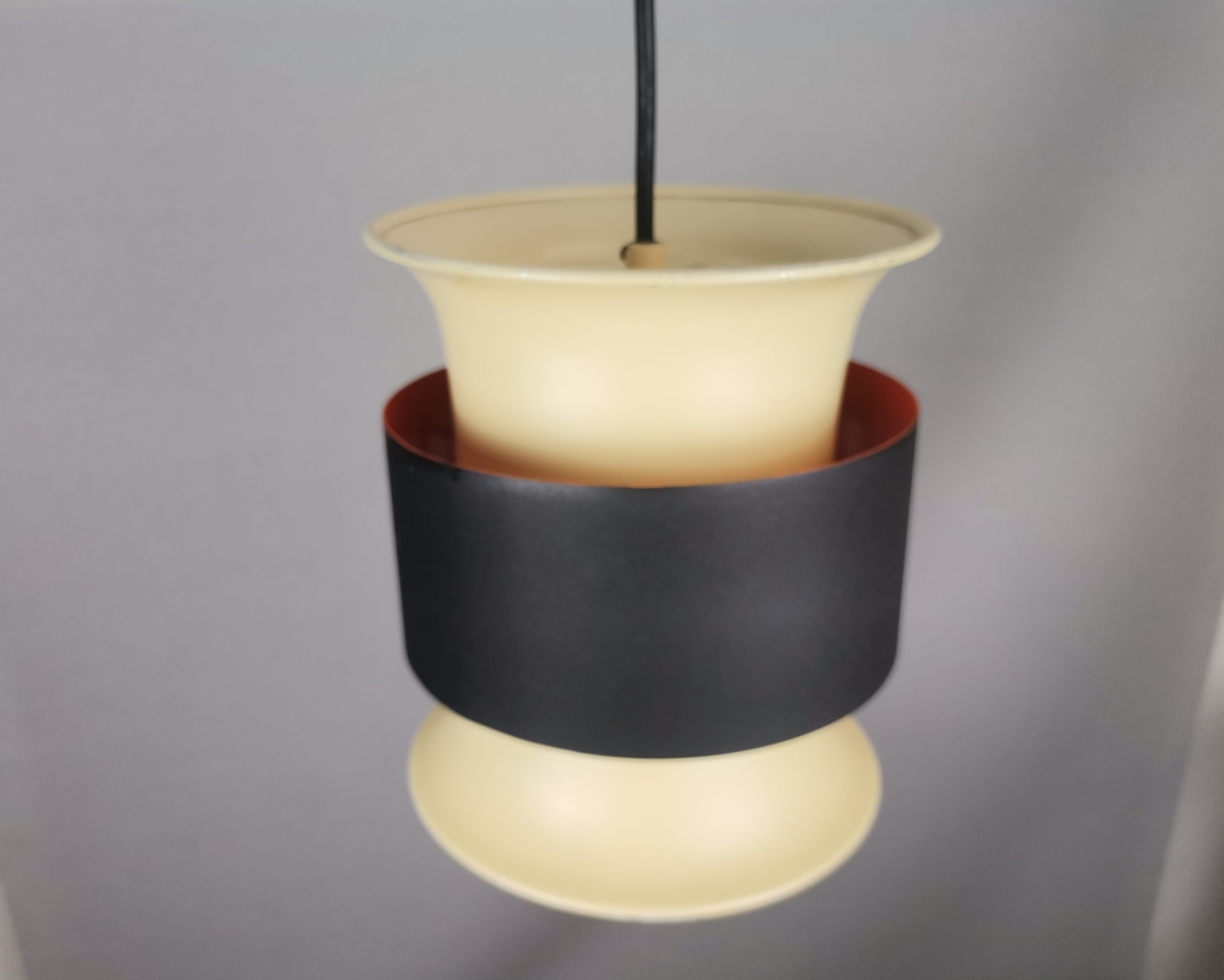 Scandinavian mid century modern cream black aluminium hanging lamp in style of Bent Nordsted or Carl Thore, 1970s