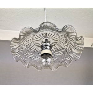 Portuguese Farmhouse mid Century clear floral glass hanging lamp, 1960s