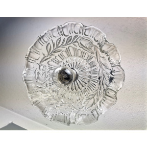 Portuguese Farmhouse mid Century clear floral glass hanging lamp, 1960s