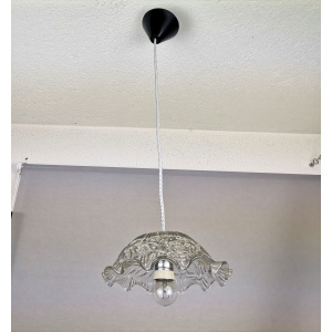 Portuguese Farmhouse mid Century clear floral glass hanging lamp, 1960s